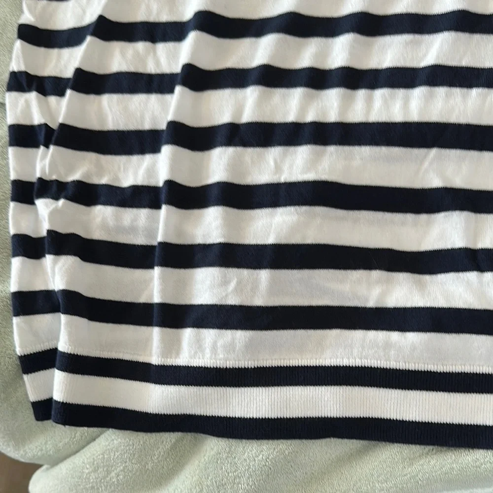 NWT J. Crew Navy/White Long Sleeve V-Neck Sweater Size XL